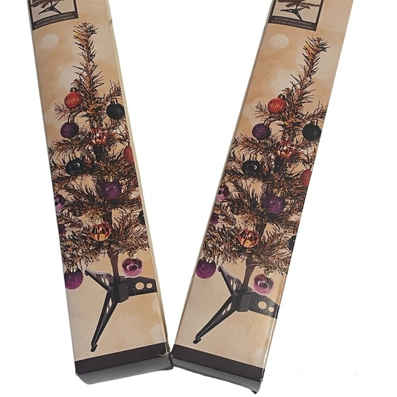 SET OF TWO Mini Halloween Trees Tabletop Black Orange 11 x 11 x 18 inches - Picture 4 of 13